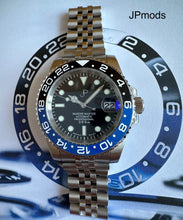 Load image into Gallery viewer, JP Black &amp; blue ceramic bezel watch on a jubilee bracalet
