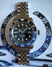 Load image into Gallery viewer, JP Black & blue ceramic bezel watch on a jubilee bracalet