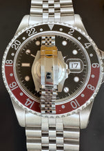 Load image into Gallery viewer, JP Black &amp; red bezel automatic watch on a jubilee bracelet
