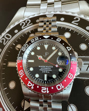 Load image into Gallery viewer, JP Black &amp; red bezel automatic watch on a jubilee bracelet
