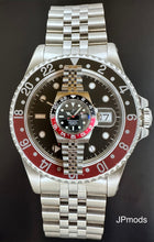 Load image into Gallery viewer, JP Black &amp; red bezel automatic watch on a jubilee bracelet
