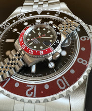 Load image into Gallery viewer, JP Black &amp; red bezel automatic watch on a jubilee bracelet
