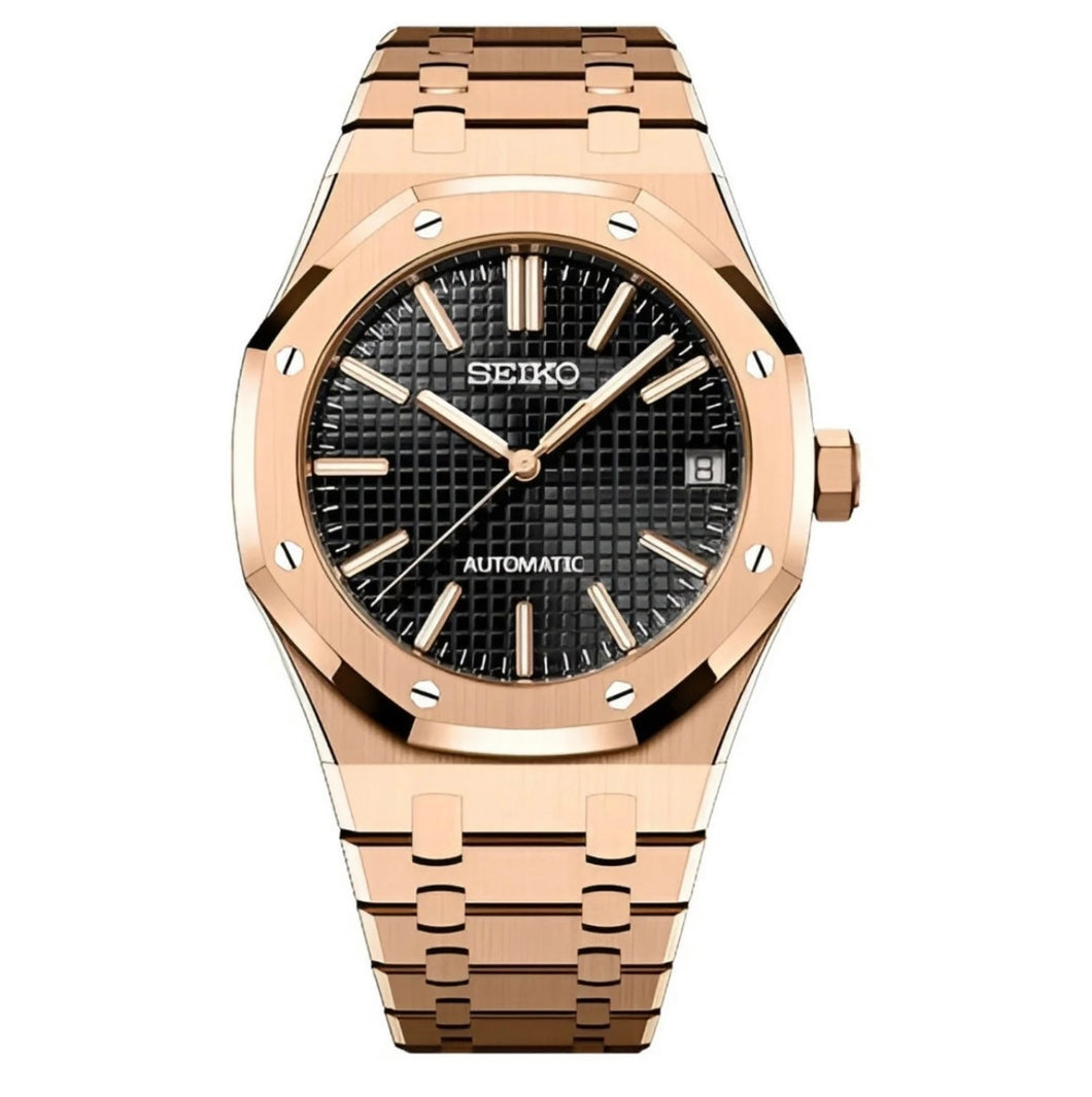seiko ap mod automatic mod watch - rose pl black dial – Lovetomodwatches