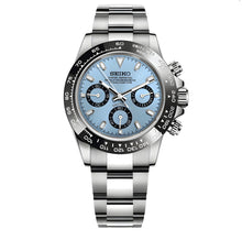 Load image into Gallery viewer, Seiko mod black ceramic blue dial seiko daytona mod watch
