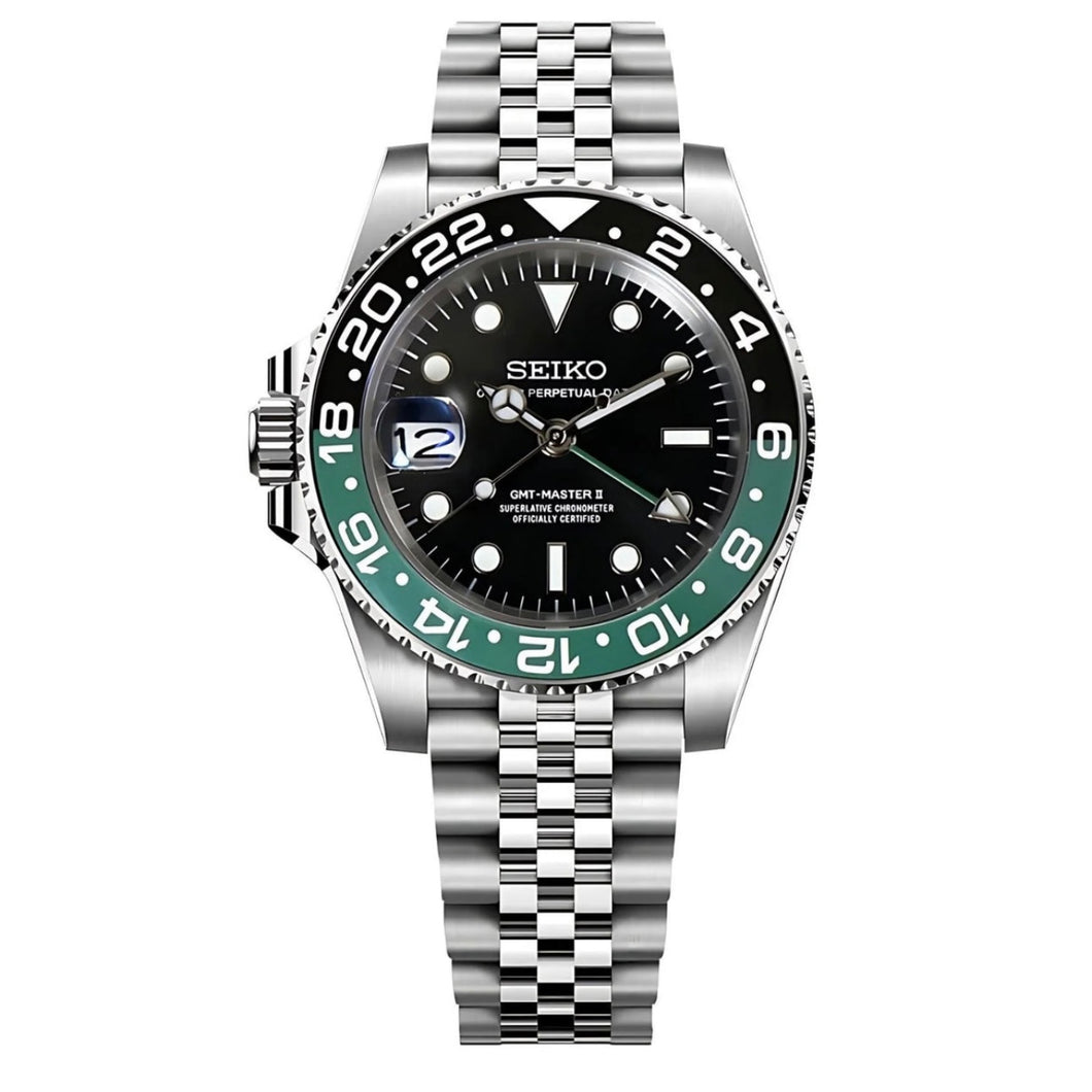 Seiko GMT Black and green riddler watch