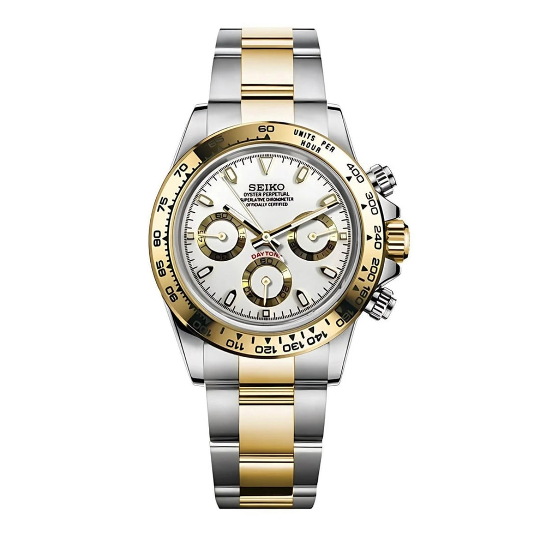 seiko daytona two tone gold white dial mod watch