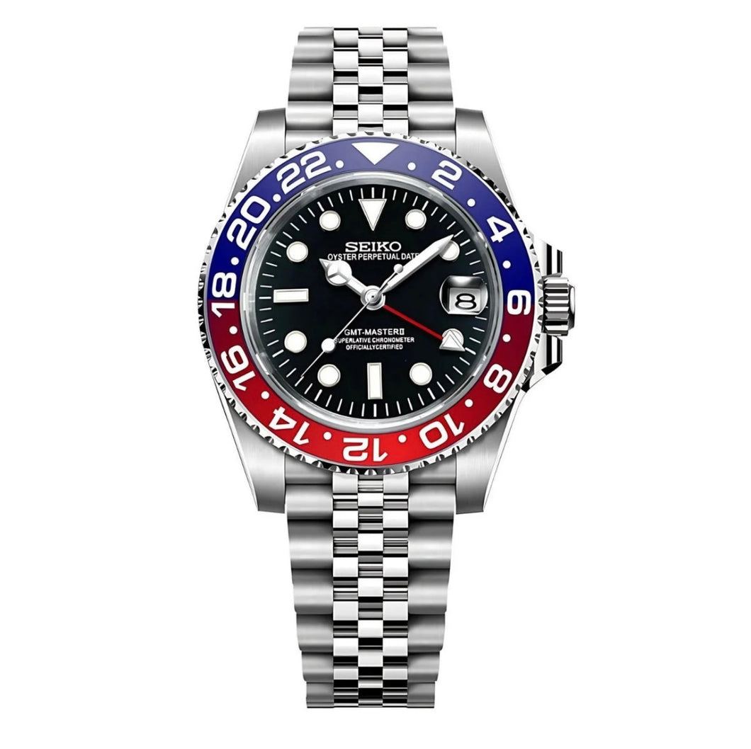 Seiko red & blue GMT - seiko 4R36 GMT movement