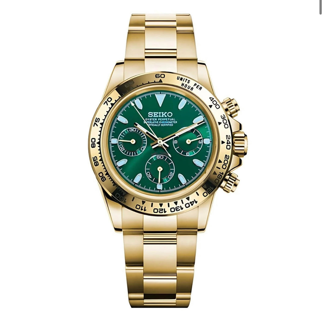 seiko daytona gold with green dial mod watch