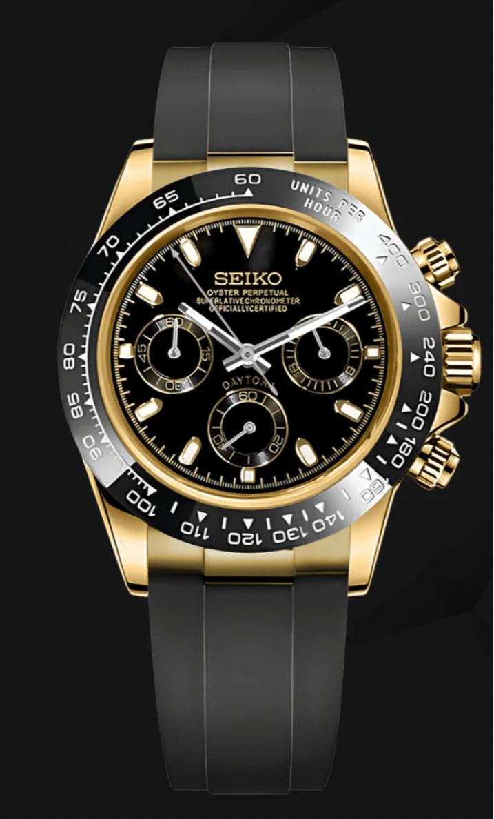 seiko daytona black dial & gold pl watch