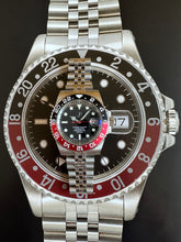 Load image into Gallery viewer, JP Black &amp; red bezel automatic watch on a jubilee bracelet
