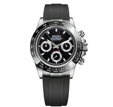 Load image into Gallery viewer, Black ceramic daytona seiko mod watch on oysterflex
