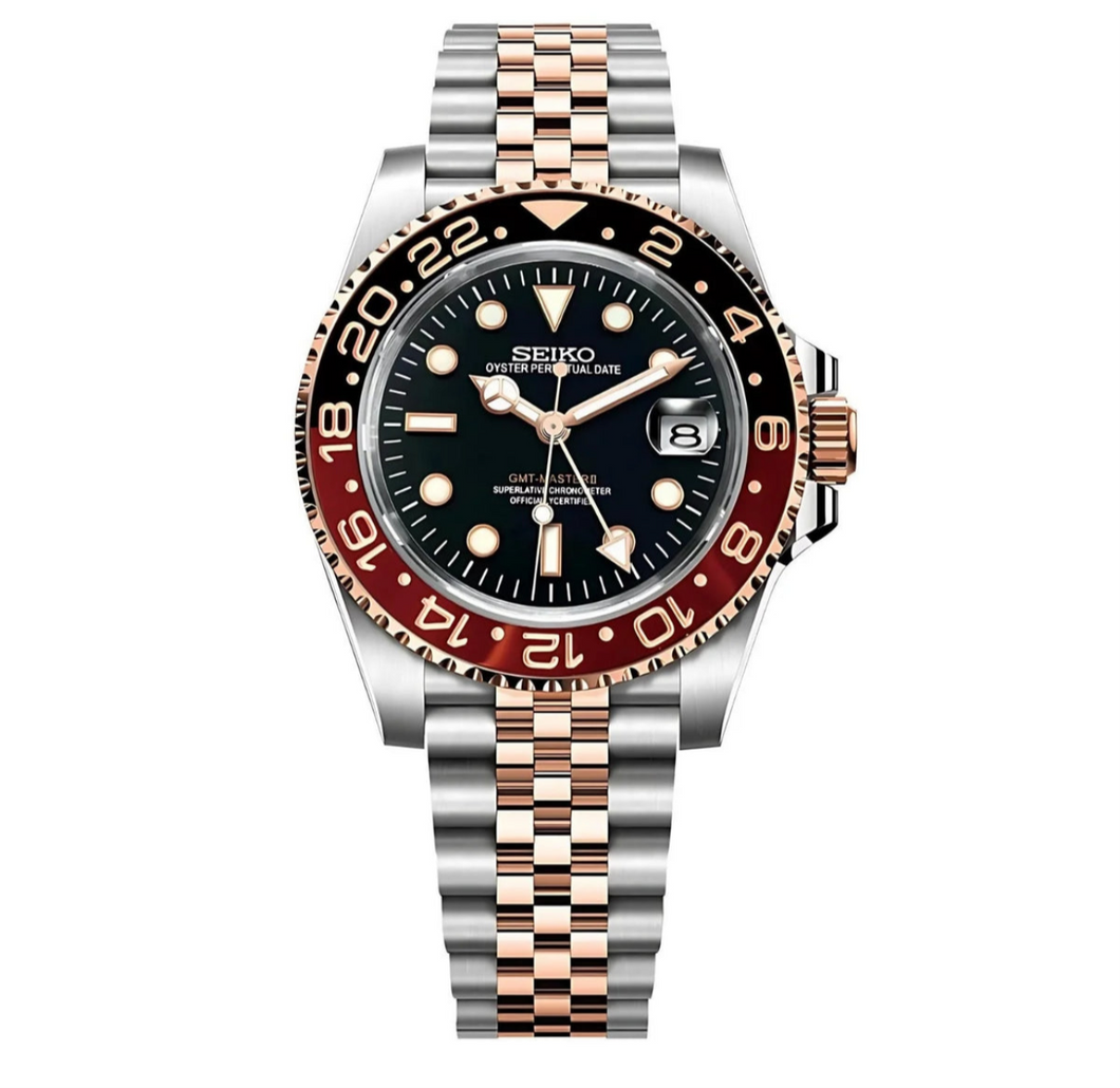 Seiko Rootbeer GMT ceramc bezel (4r36 gmt movement) jubilee bracelet