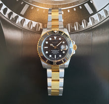 Load image into Gallery viewer, Two Tone black ceramic automatic seiko nh35 movement watch
