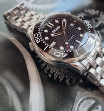 Load image into Gallery viewer, Black ceramic seiko mod seamaster black wave dial master of the sea
