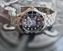 Load image into Gallery viewer, Black ceramic seiko mod seamaster black wave dial master of the sea
