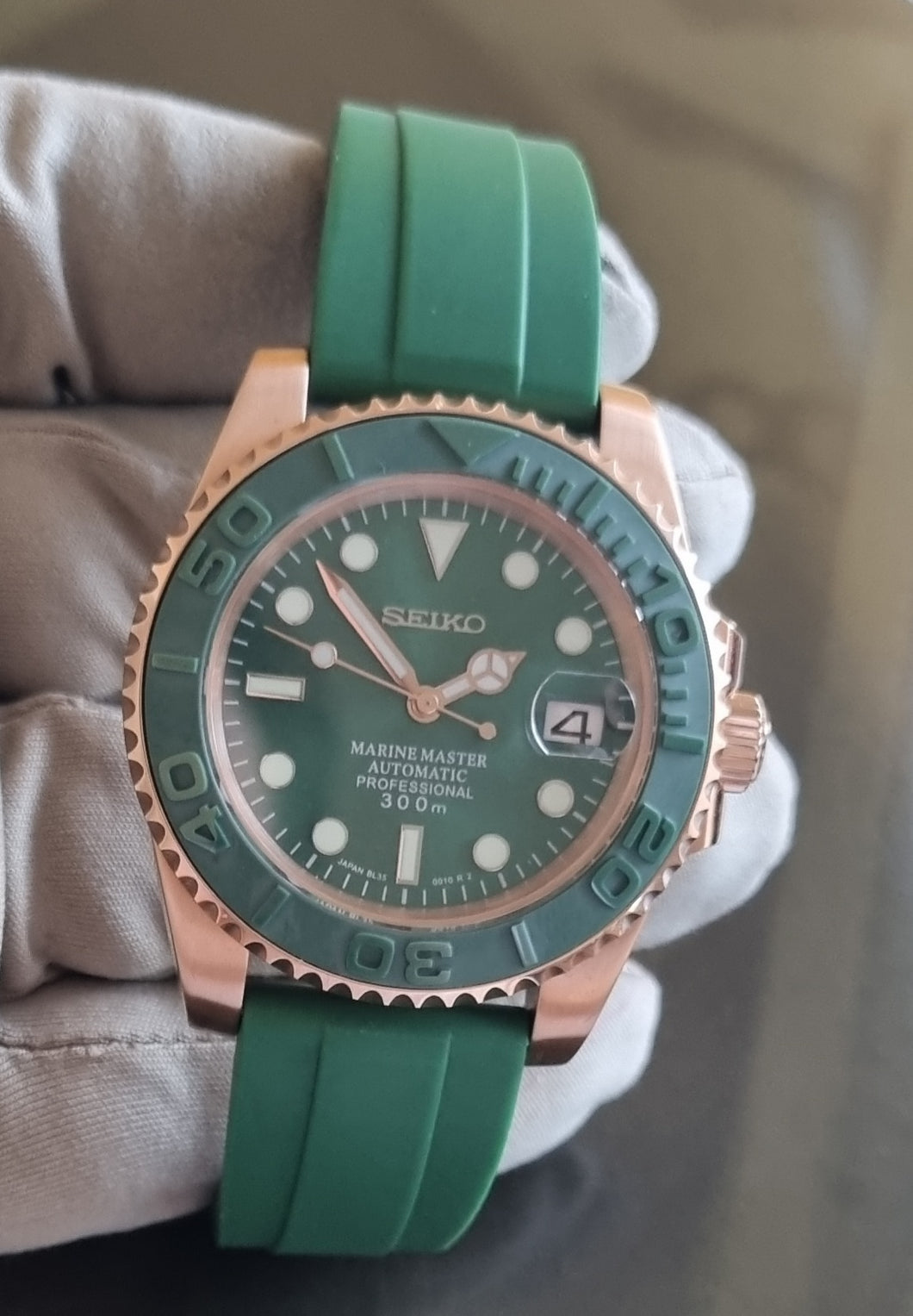 Seiko mod watch Rose Green vs yachtmaster, one off build!