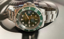 Load image into Gallery viewer, Green ceramic bezel sunburst green dial automatic watch
